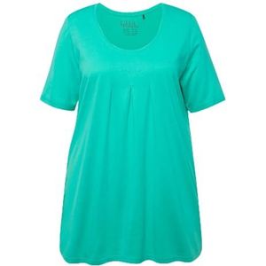 Ulla Popken, Dames, grote maten, T-shirt, sierplooien, A-lijn, ronde hals, halflange mouwen, modal, turquoisegroen, 42-44