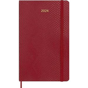 Moleskine Wekagenda 12 maanden 2024 met doos, Agenda 2024, maat Large 13x21, softcover en elastische sluiting, kunstslangenhuid kleur rood