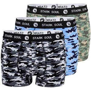 STARK SOUL Boxershorts voor heren, camouflage, verpakking van 3 stuks, retroshorts, hipster, onderbroek, boxer, Camouflage zwart-groen-blauw, XXL