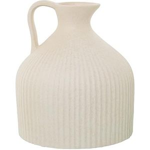 DRW Kruik met handvat van keramiek met groeven in beige, 21 x 25 cm