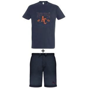 AMERICAN COLLEGE USA 2-delige set T-shirt + uniseks shorts, Marineblauw, TG