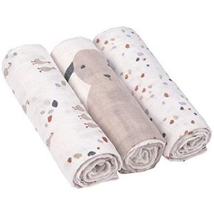 LÄSSIG Baby inbakerdeken spuugdeken inbakeren doek mulldoek set van 3 katoen 85 x 85 cm Swaddle & Burp Blanket L Tiny Farmer Speckles