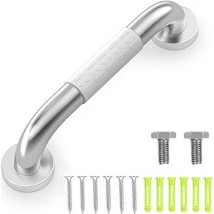 Oderra Douchegreep Voor Ouderen, 30 cm, Handvat Voor Gehandicapte Badkamers, Handvat Met Handicap, Van Roestvrij Staal, Stabiel En Veilig, Met Fluorescerende Ring, Wit Zilver, 30cm, Modern