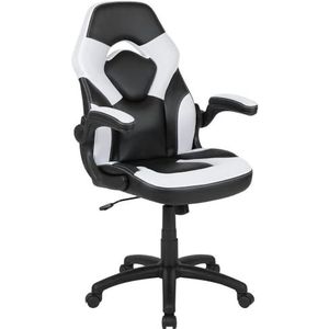 Flash Furniture X10 Gamingstoel, ergonomische bureaustoel voor pc- en gaming-setups, verstelbare gamerstoel met rugsteun, LeatherSoft, wit/zwart