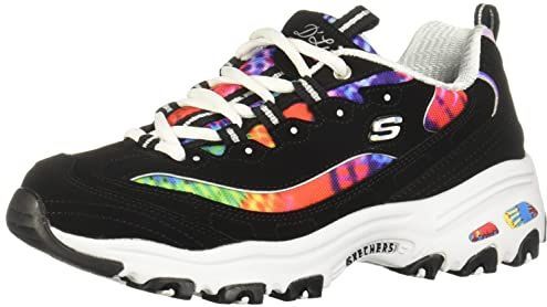 Skechers D'lites Summer Fiesta Sneakers voor dames, Zwarte Trubuck Multi Mesh Witte Trim, 37 EU