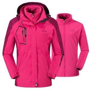 donhobo 3-in-1 ski-jack voor dames, met fleecejack, waterdicht, winddicht, warm, winterjack, dubbele jas, functionele jas met afneembare capuchon