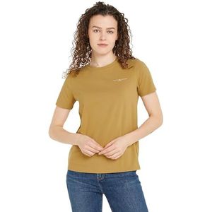 Tommy Hilfiger Dames T-shirt met korte mouwen en ronde hals, regular fit, Kaki (Klassiek Kaki), L