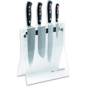 F. DICK Premier Plus 4Knives 88040110-05 Knife Block (4-Piece Office Knife, Santoku Kitchen Knife, Bread Knife, Knife Set, Made of High-Alloy Steel, Laser Tested Blade, X50CrMoV15, Plastic Handle)