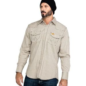 Wrangler Riggs Workwear FR Flame Resistant Western Long Sleeve Two Pocket Snap Shirt, Khaki/White, XX-Large