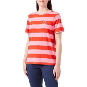 Scotch & Soda Dames Regular Fit Gestreept Biologisch Katoen T-shirt, Fluo Pink 3538, M