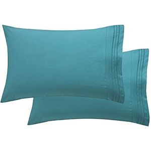 Elegant Comfort Luxe ultrazachte 2-delige kussensloopset, dubbel geborsteld microvezel van 1500 premium hotelkwaliteit, kreukbestendig, standaard/queensize formaat, turquoise