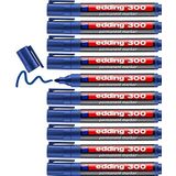 edding 300 permanent marker - blauw - 10 stiften - ronde punt 1,5-3 mm - watervast, sneldrogend - wrijfvast - voor karton, kunststof, hout, metaal, glas