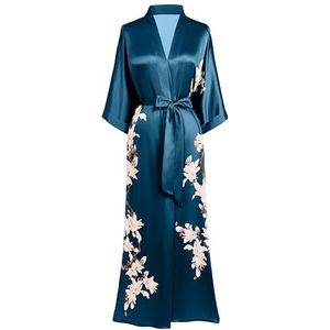 BABEYOND Kimono Robe Cover up met doos lang bloemen satijn nachtkleding zijdeachtige badjas bachelorette badjas, Donker Groen, Eén Maat
