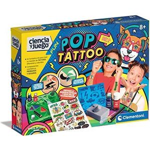 Clementoni, Pop Tattoo, wetenschap, educatief spel voor kinderen, tatoeages, experimentworkshop voor aangepaste kalkamiën, speelgoed voor kinderen van 8 jaar, speelgoed in het Spaans (55518)