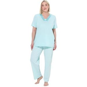 Ulla Popken - Pyjama - Mintgroen/Wit - 2-delig