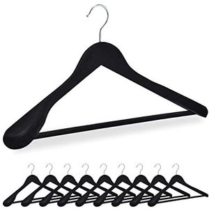 Relaxdays kledinghangers fluweel - met broeklat - zwarte kleerhangers - set van 10 - jas