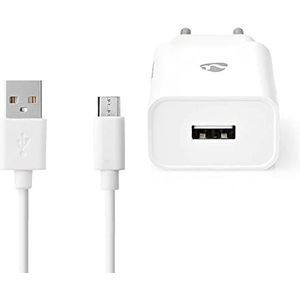 Nedis USB-A thuislader met 1 poort en losse USB Micro B kabel - 2,1A / wit - 1 meter