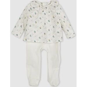 Gocco Popelin pyjama bedrukt en velours set, wit, 1/3 maanden voor baby's, Gebroken wit, 1-3 Maanden