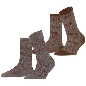ESPRIT Dames Sokken Sami Pattern Double Pack W So katoen gedessineerd 2 paar, Veelkleurig Brown Grey Mix 0020, 35-38