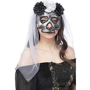 Smiffys 52841 Skull Bride Mask, met Sluier, Vrouwen, Grijs, One Size