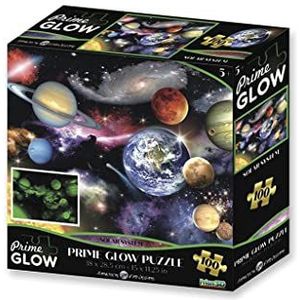 Prime Glow Puzzel 38 x 28,5 cm – 100 stuks: zonnesysteem – glow in the dark – in doos 15 x 15 x 5 cm, 5+