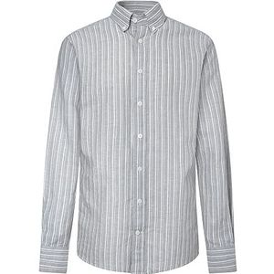 Hackett London Heren gewassen linnen gestreept overhemd, groen/wit, XXL, Groen/Wit, XXL