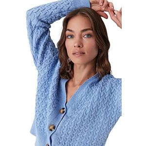 Trendyol Vrouwen Vrouw Regular Standaard V-hals Gebreide Vest Trui, Blauw, M