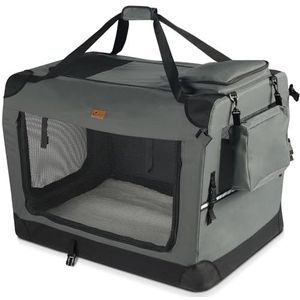 VOUNOT Opvouwbare transporttas voor honden en katten, transportbox, ademend, met afneembare pluche matras, handdragen/schouderriem, ideaal voor huisdieren, XL, grijs