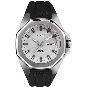 Timex Analoge herenhorloge met siliconen band UFC Pro, Zwart/Zilver, TW2V57200-AMZUK