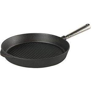 Grillpan 28 cm. Roestvrij stalen handgreep. Op alle soorten fornuizen, oven, grill & open vuur te gebruiken