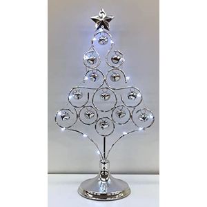 SHATCHI Pre-lit tafelblad gouden vrolijke kerstboom met warme klokken ster feestelijke kerstvakantie thuis kantoor nieuwigheid decoraties, metaal, zilver W/koel witte LED's, 14 inch