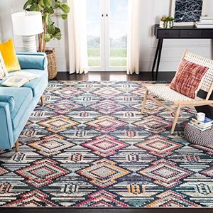 Safavieh Modern Chic MAD455 tapijt voor binnen, rechthoekig, geweven, collectie Madison, zwart/oranje, 91 x 152 cm, voor woonkamer, slaapkamer of elk interieur