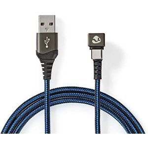 Nedis Gaming ZYOQUO USB-C 180° haaks naar USB-A snellaadkabel - USB2.0 - tot 3A / blauw - 1 meter