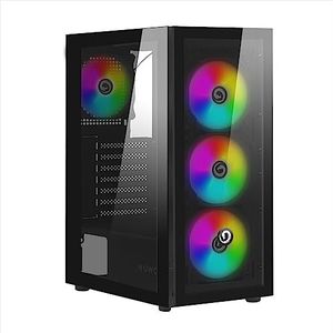 Nuwo Rodan R601 Zwart ATX-behuizing voor pc-gaming, ondersteunt E-ATX, 0,50 mm SPCC met 4 ARGB-ventilatoren adresseerbare voorkant en zijwand van gehard glas