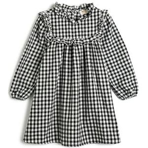 Koton Meisjesjurk met ronde hals en lange mouwen, Anthracite Check (9c3), 13-14 Jahre