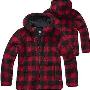 Brandit Teddy fleece jas met capuchon voor dames, winterjas, jacht, outdoor, fleece jas, rood-zwart, L