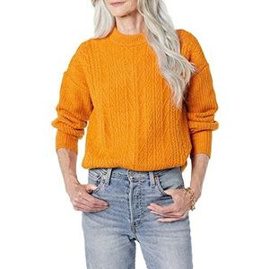 Amazon Essentials Dames Soft-Touch Moderne Kabel Crewneck Sweater (Verkrijgbaar in Grote Maat), Oranje, Small