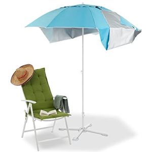 Relaxdays strandtent parasol, 2 in 1 strandparasol, SPF 50+, HxØ 210 x 180 cm, met draagtas, zonnebescherming, blauw