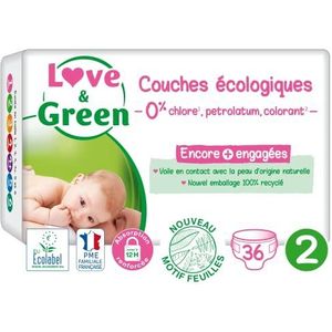 Love & Green - Gezonde en milieuvriendelijke babyluiers – maat 2 (3-6 kg) – 36 luiers – absorberend, lekvrij en zonder ongewenste ingrediënten