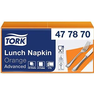 Tork Soft Lunchservet Oranje, 1/4 gevouwen, 3-laags, 33 x 33 cm, 10 x 150 servetten, 477870