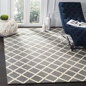 Safavieh tapijt met ruitpatroon, CHT718, handgetuft wol CHT718 120 x 180 cm Donkergrijs/ivoor