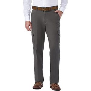Haggar Men's Stretch Comfort Cargo Expandable Waist Classic Fit Plain Front Pant, Medium Grey, 42x30