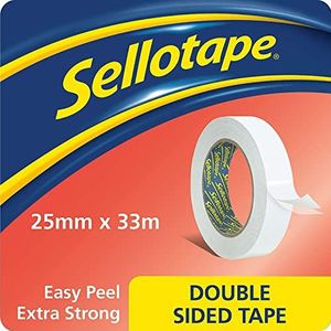 Sellotape Dubbelzijdige tape, sterke dubbelzijdige tape voor dagelijks gebruik, montage, kunst en ambachten, eenvoudig te gebruiken dubbelzijdige plakband met stevige grip en gemakkelijke peeling, 25