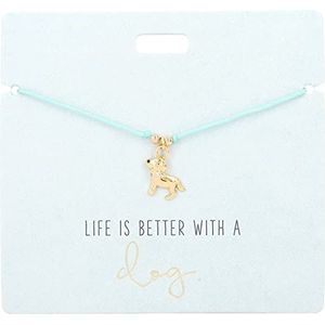 Depesche 11837-002 - Armband in blauw ""Life is better with a dog"" met gouden bedel en sierparel, variabele lengte, ideaal als geschenkidee