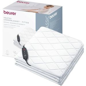 Beurer UB 74 verwarmingsdeken, elektrische deken met automatische uitschakeling en oververhittingsbeveiliging, verwarmingsdeken in hoeslaken-vorm, 3 standen, wasbaar, 200x100 cm