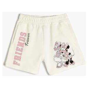 Koton Girls's Minnie Mouse and Daisy Duck Pockets Trekkoord Katoenen Shorts, ecru (010), 9-10 Jaar
