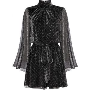 Swing Fashion Zilverkleurige glinsterende Carla blousejurk met wijde mouwen | M/L | ideaal voor feestjes, Kerstmis, kerstavond, zwart, L