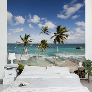 Apalis Vliesbehang Beach of Barbados fotobehang vierkant | vliesbehang wandbehang muurschildering foto 3D fotobehang voor slaapkamer woonkamer keuken | grootte: 240x240 cm, blauw, 97506