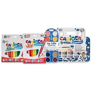CARIOCA Super Uitwasbare Kleurset | Kleurset voor Kinderen met 24 Super Uitwasbare Viltstiften, 12 Kleuren Waterverf met Penseel en 5 potjes Plakkaatverf voor Kinderen, 41 Stuks