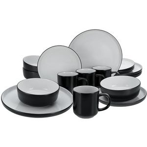 CreaTable, 21598, serie Nordic Cool Black, 16-delige serviesset voor 4 personen, combiservies van aardewerk, vaatwasser- en magnetronbestendig, kwaliteitsproductie